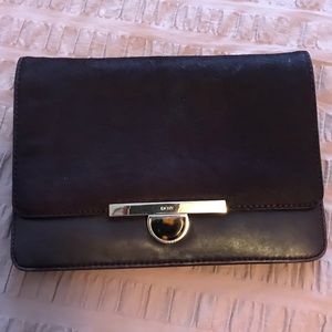 DKNY Leather and pony hair clutch burgundy/wine